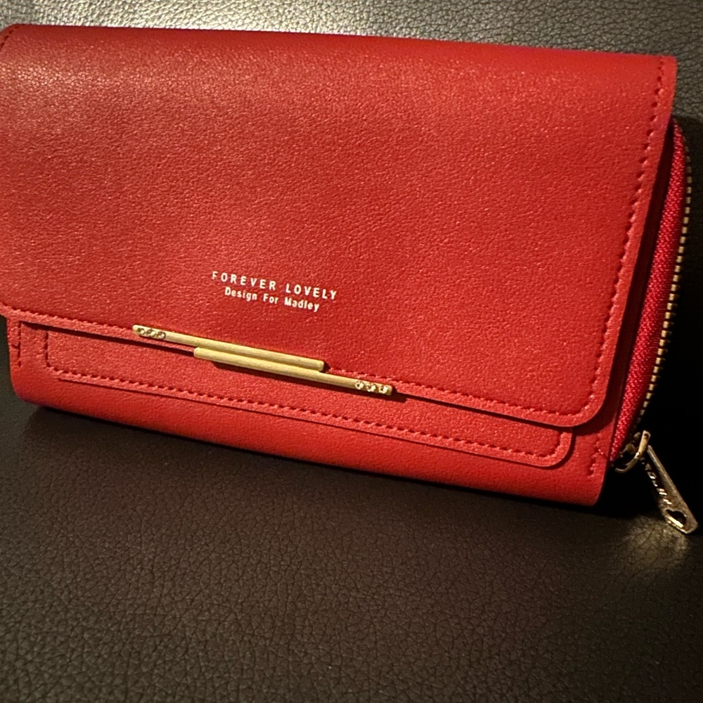 Forever Lovely Women’s Red Cross-Body Purse Shoulder Wallet Hand-Bag Gold Accent